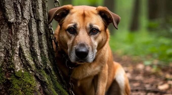 Пса увезли глубоко в лес и оставили привязанным к дереву, надеясь избавиться от него навсегда.